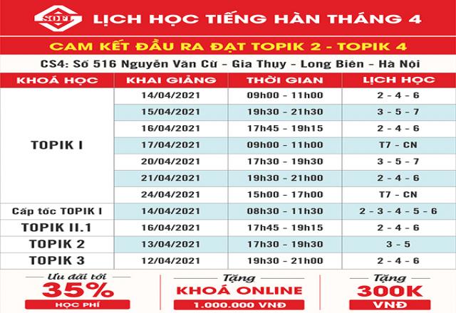Lịch khai giảng lớp học tiếng Hàn cho người mới bắt đầu - GIẢM 30% HỌC PHÍ